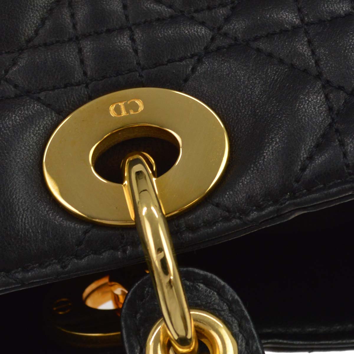 Christian Dior Black Lambskin Medium Lady Dior Cannage 2way Shoulder Handbag