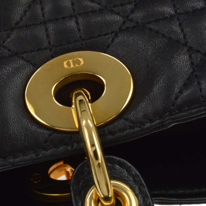 Christian Dior Black Lambskin Medium Lady Dior Cannage 2way Shoulder Handbag