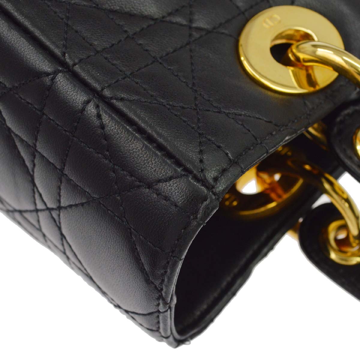 Christian Dior Black Lambskin Medium Lady Dior Cannage 2way Shoulder Handbag