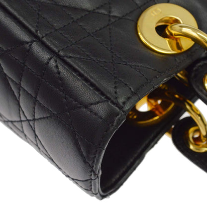 Christian Dior Black Lambskin Medium Lady Dior Cannage 2way Shoulder Handbag
