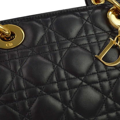 Christian Dior Black Lambskin Medium Lady Dior Cannage 2way Shoulder Handbag