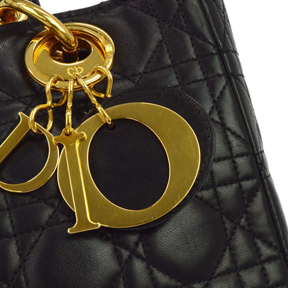 Christian Dior Black Lambskin Medium Lady Dior Cannage 2way Shoulder Handbag