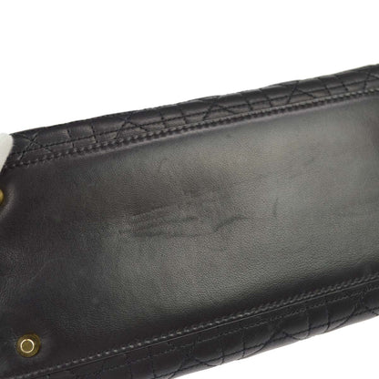 Christian Dior Black Lambskin Medium Lady Dior Cannage 2way Shoulder Handbag
