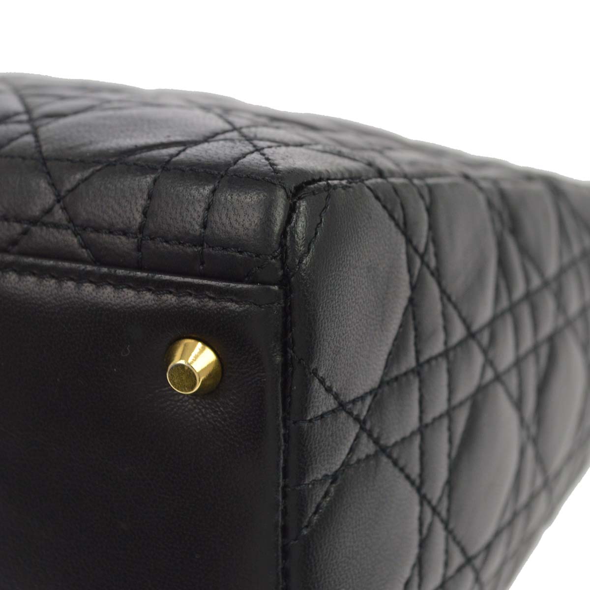 Christian Dior Black Lambskin Medium Lady Dior Cannage 2way Shoulder Handbag