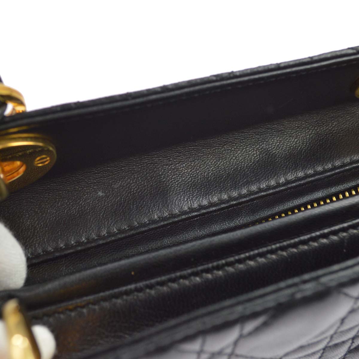 Christian Dior Black Lambskin Medium Lady Dior Cannage 2way Shoulder Handbag
