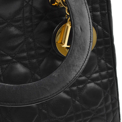 Christian Dior Black Lambskin Medium Lady Dior Cannage 2way Shoulder Handbag