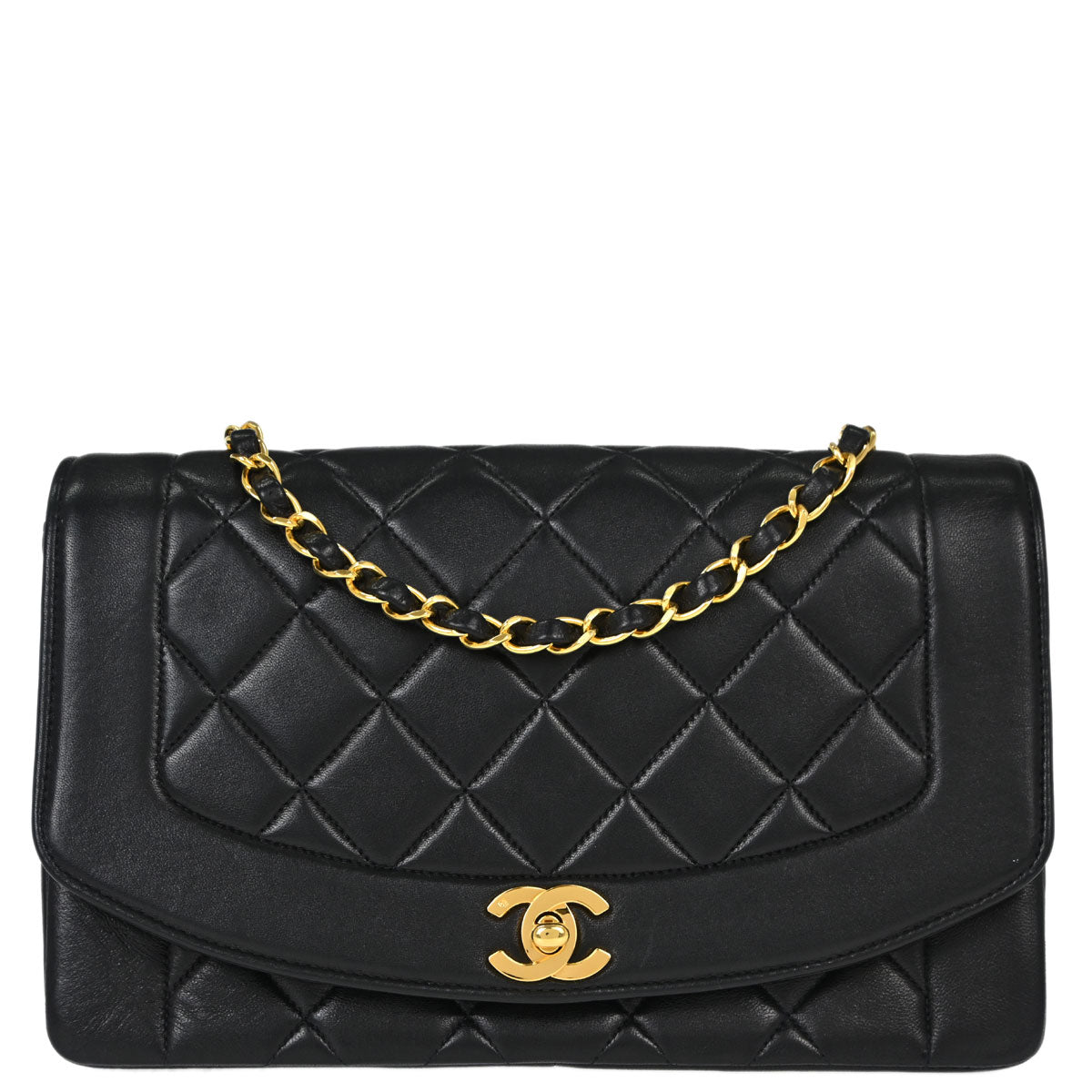 Chanel Black Lambskin Medium Diana Shoulder Bag