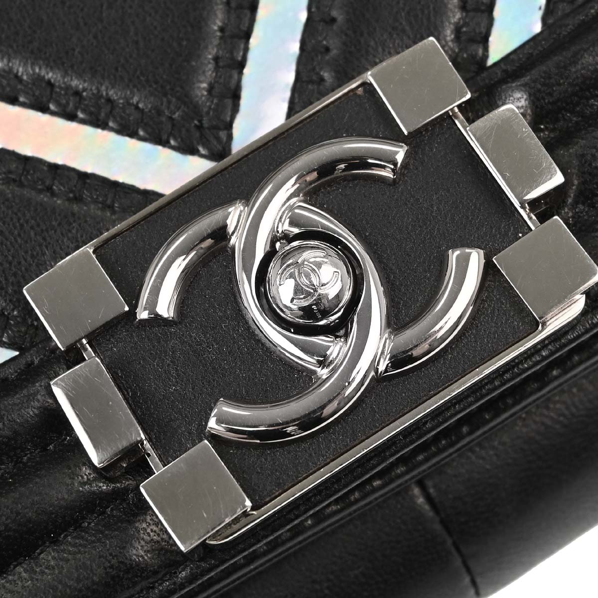 Boy Chanel Black Lambskin Chevron Medium Double Chain Shoulder Bag