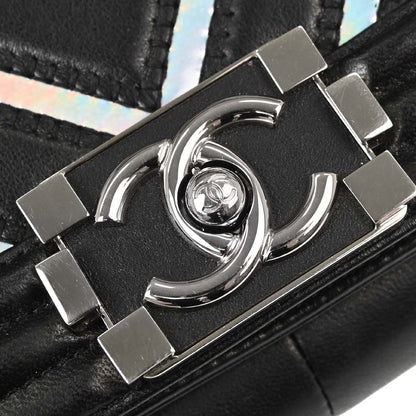 Boy Chanel Black Lambskin Chevron Medium Double Chain Shoulder Bag