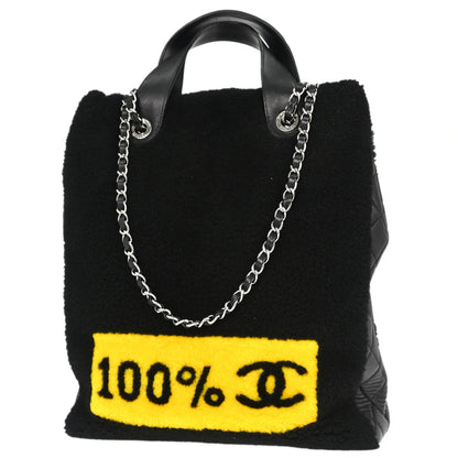 Chanel 2014-2015 Black Wool Lambskin 2way Shearling Comic Tote Handbag
