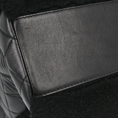 Chanel 2014-2015 Black Wool Lambskin 2way Shearling Comic Tote Handbag