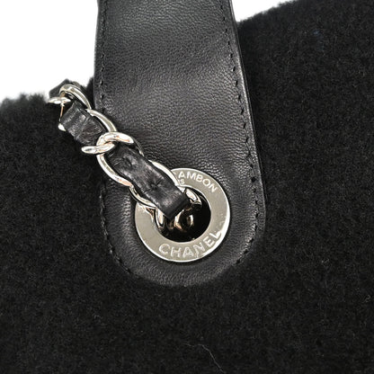 Chanel 2014-2015 Black Wool Lambskin 2way Shearling Comic Tote Handbag