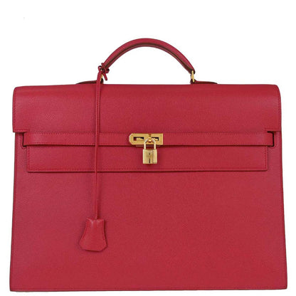 Hermes Rouge Vif Epsom Kelly Depeches 38 Briefcase Handbag