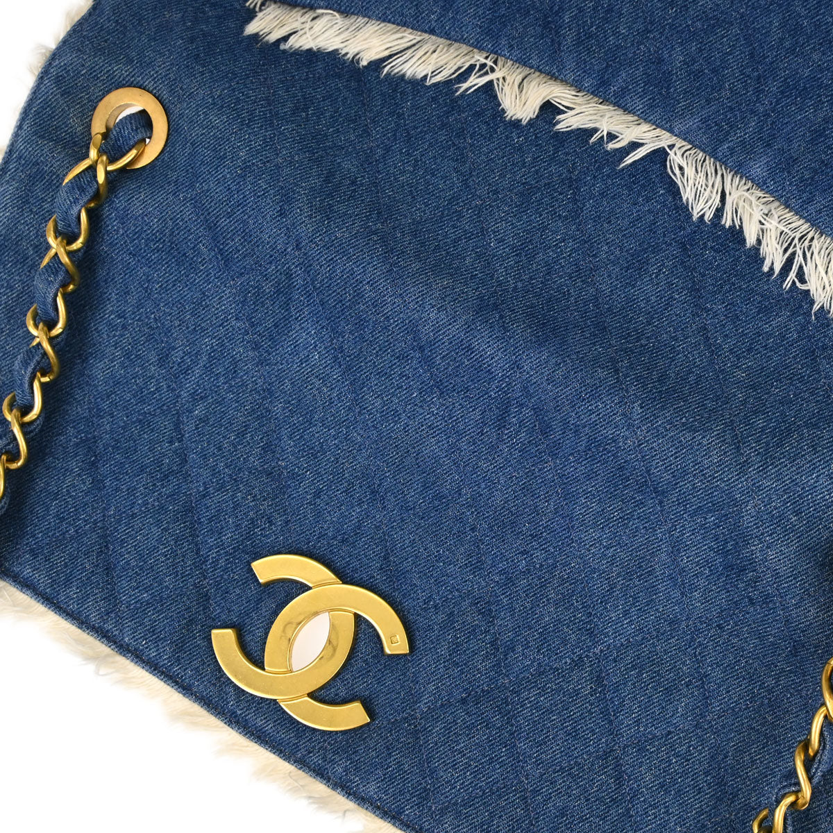Chanel Blue Denim Maxi Straight Flap Shoulder Bag