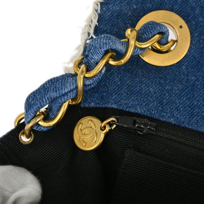 Chanel Blue Denim Maxi Straight Flap Shoulder Bag