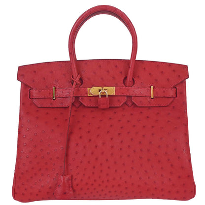 Hermes * Rouge Vif Ostrich Birkin 35 Handbag
