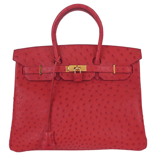 Hermes * Rouge Vif Ostrich Birkin 35 Handbag