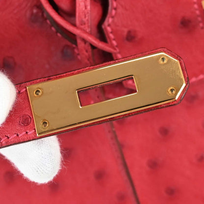 Hermes * Rouge Vif Ostrich Birkin 35 Handbag