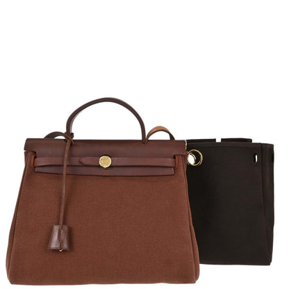 Hermes Brown Toile Officier Herbag PM 2 in 1 Handbag