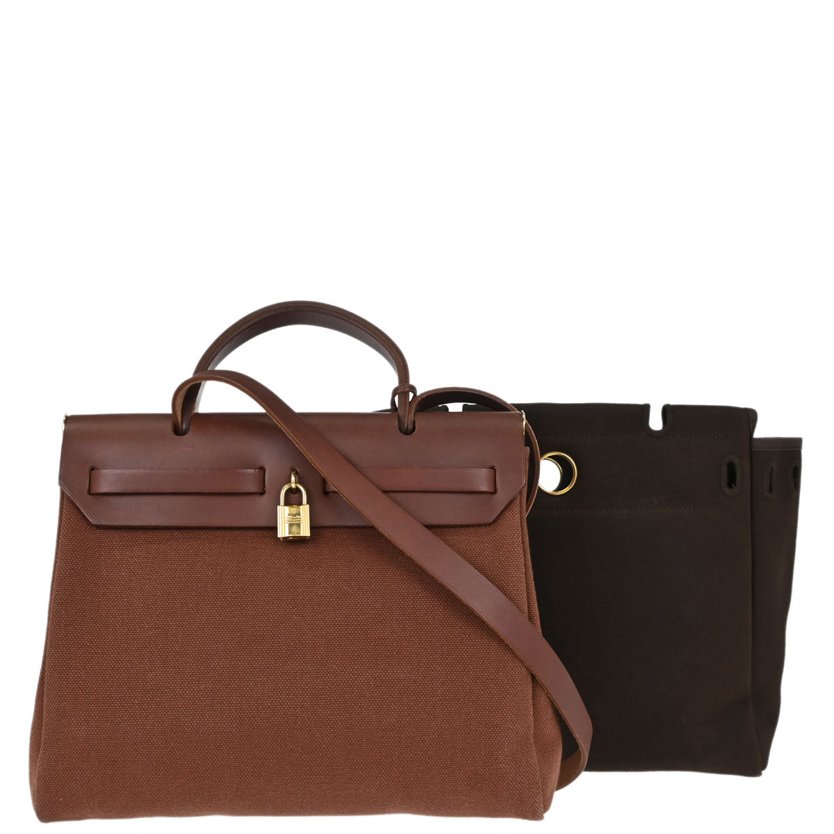 Hermes Brown Toile Officier Herbag PM 2 in 1 Handbag