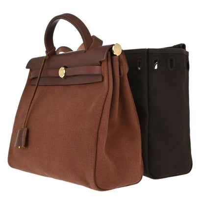 Hermes Brown Toile Officier Herbag PM 2 in 1 Handbag