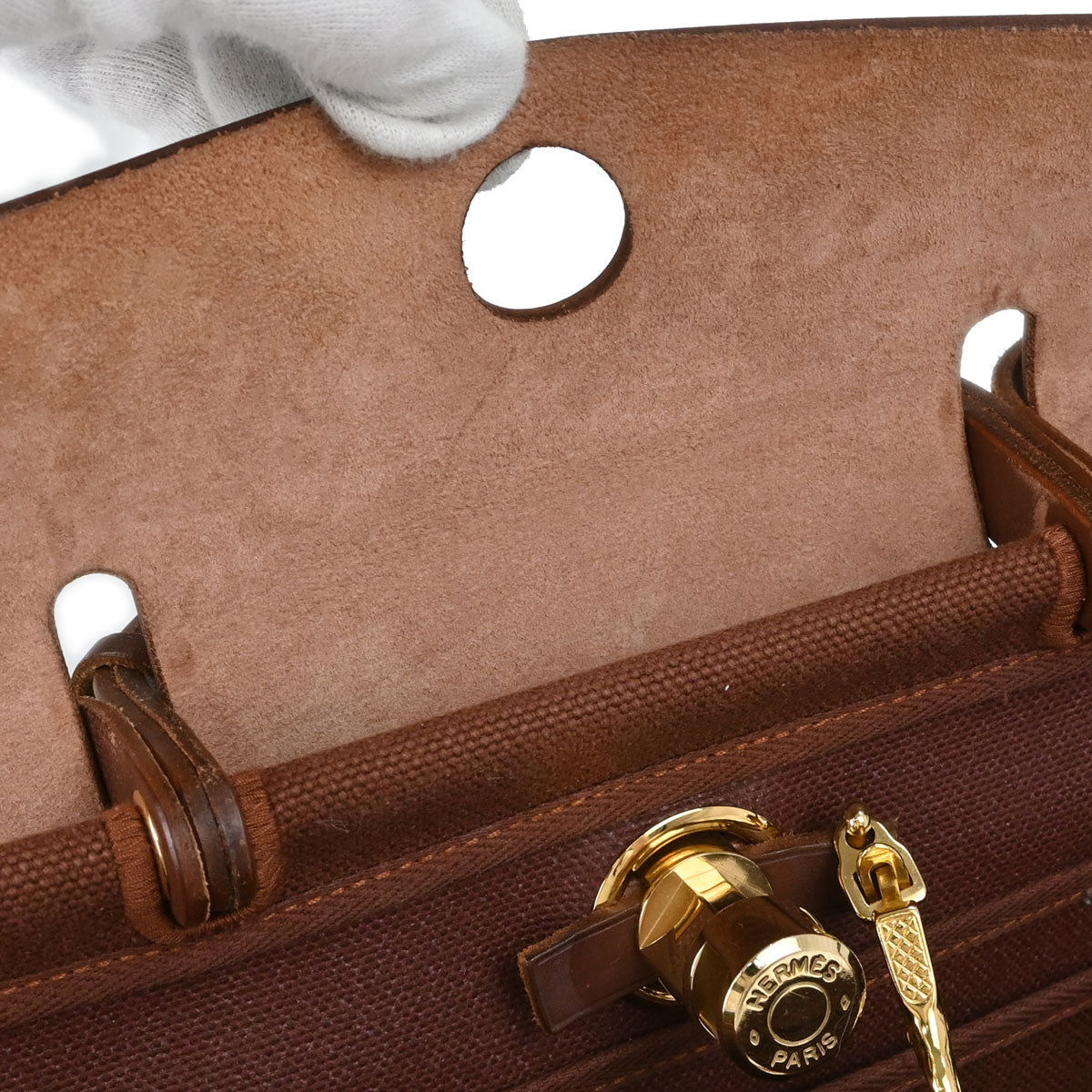 Hermes Brown Toile Officier Herbag PM 2 in 1 Handbag