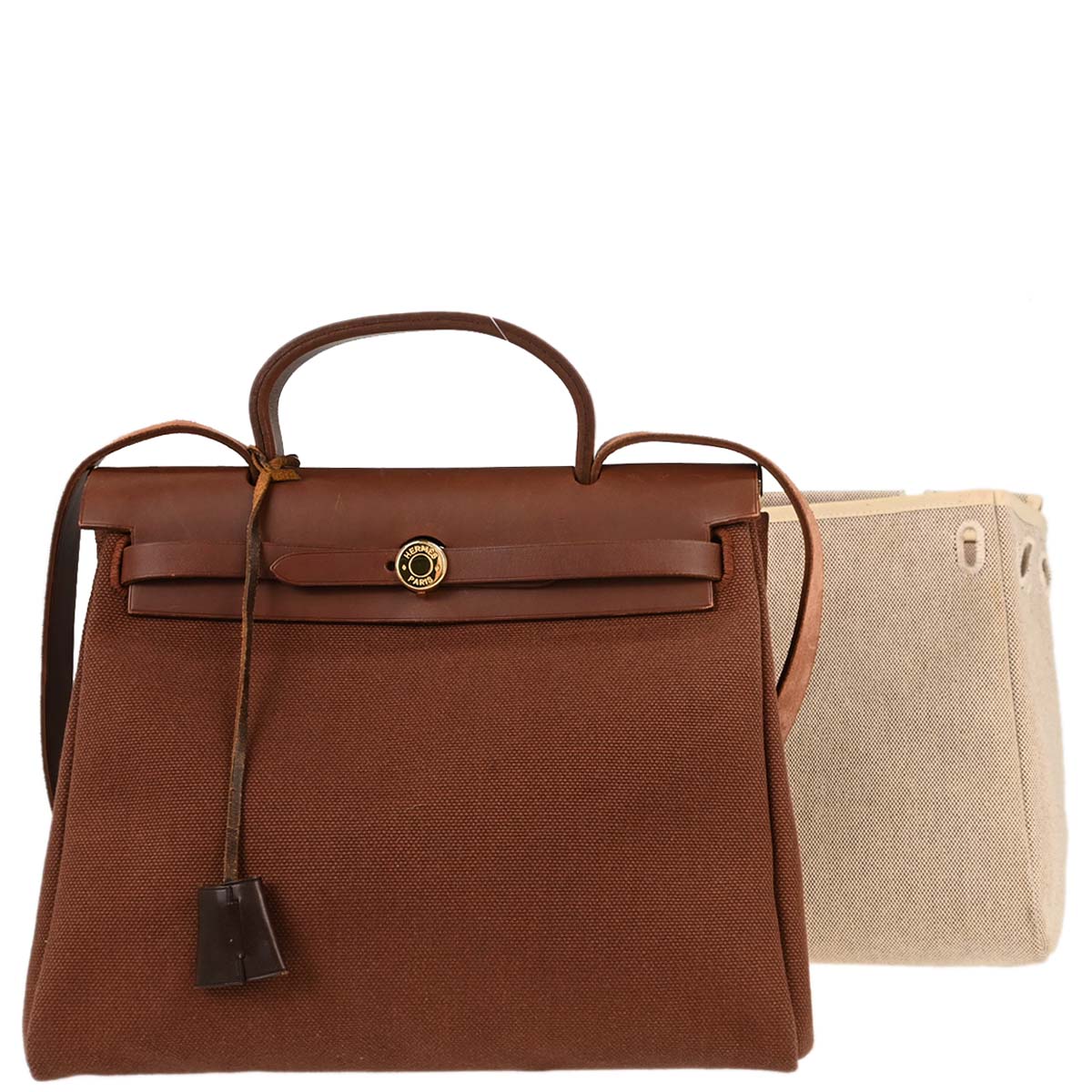 Hermes Brown Beige Toile Officier H Herbag PM 2 in 1 Handbag