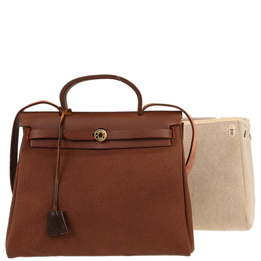 Hermes Brown Beige Toile Officier H Herbag PM 2 in 1 Handbag