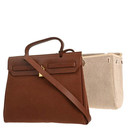Hermes Brown Beige Toile Officier H Herbag PM 2 in 1 Handbag