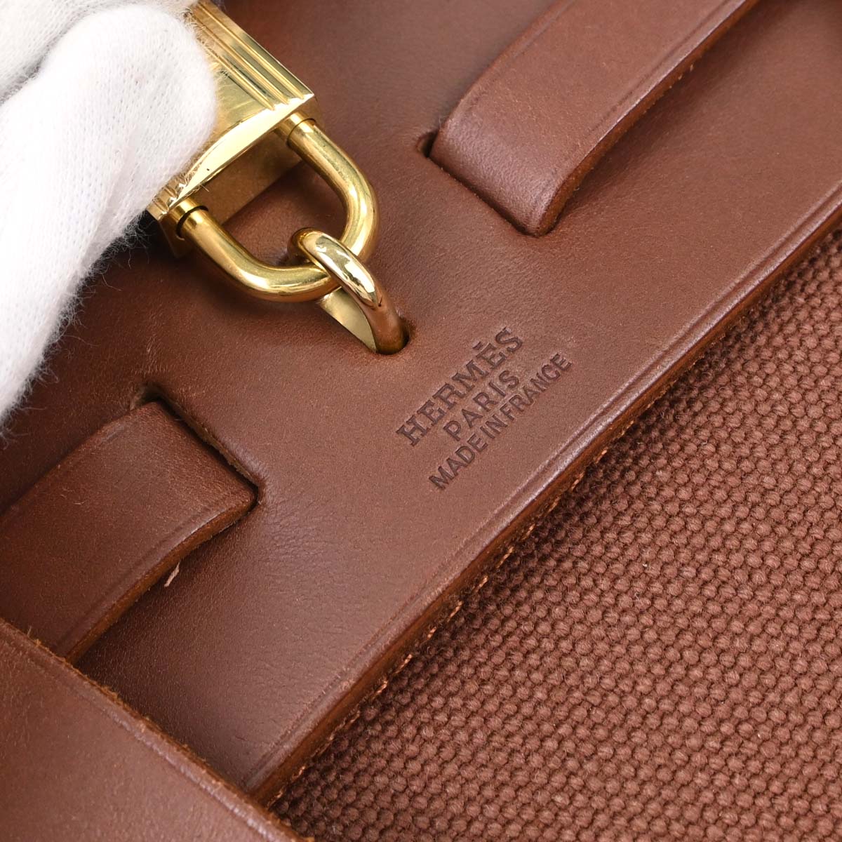 Hermes Brown Beige Toile Officier H Herbag PM 2 in 1 Handbag