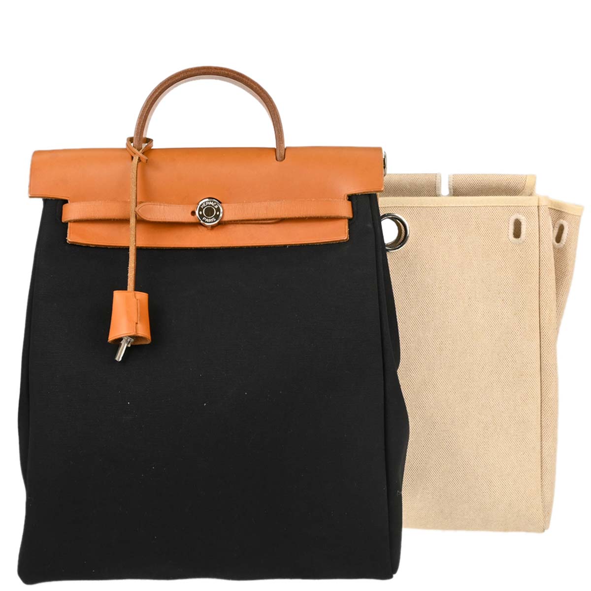 Hermes Black Beige Toile Officier H Herbag a Dos 2 in 1 Backpack