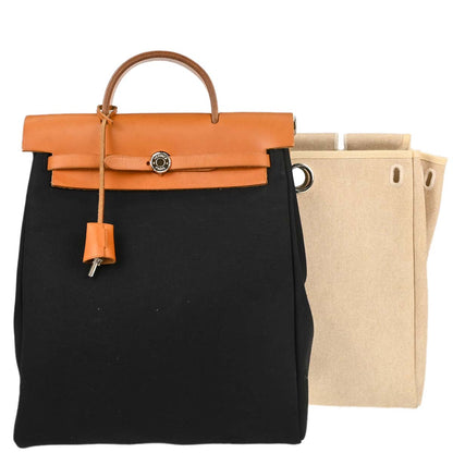 Hermes Black Beige Toile Officier H Herbag a Dos 2 in 1 Backpack