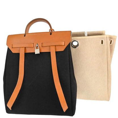 Hermes Black Beige Toile Officier H Herbag a Dos 2 in 1 Backpack