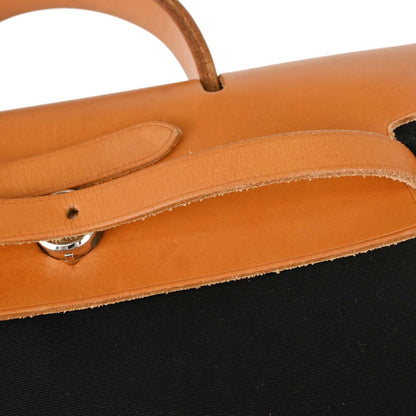 Hermes Black Beige Toile Officier H Herbag a Dos 2 in 1 Backpack
