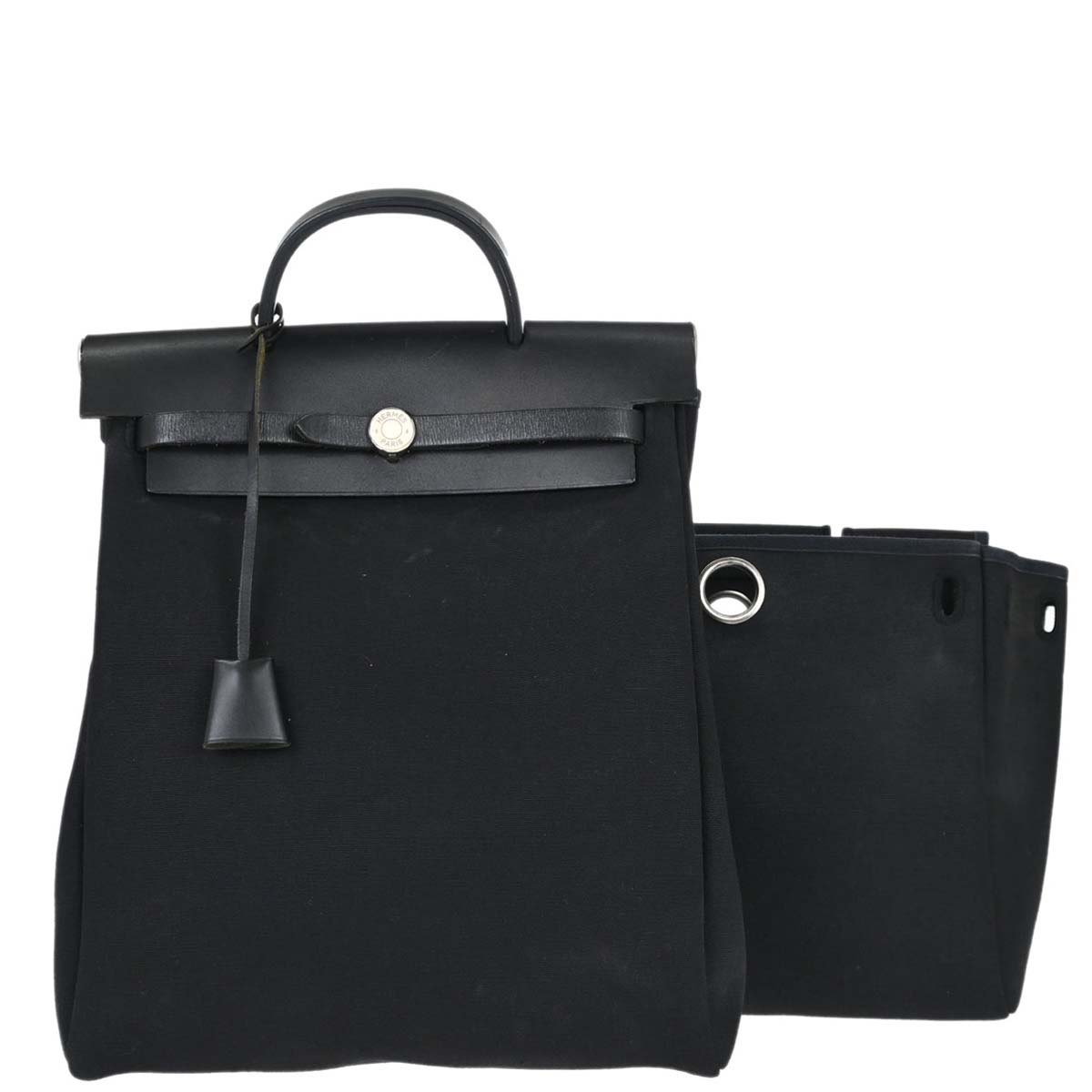 Hermes Black Toile Officier Herbag a Dos 2 in 1 Backpack
