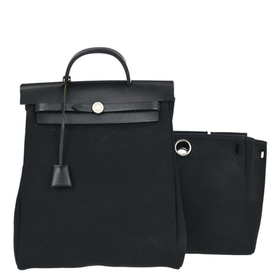 Hermes Black Toile Officier Herbag a Dos 2 in 1 Backpack