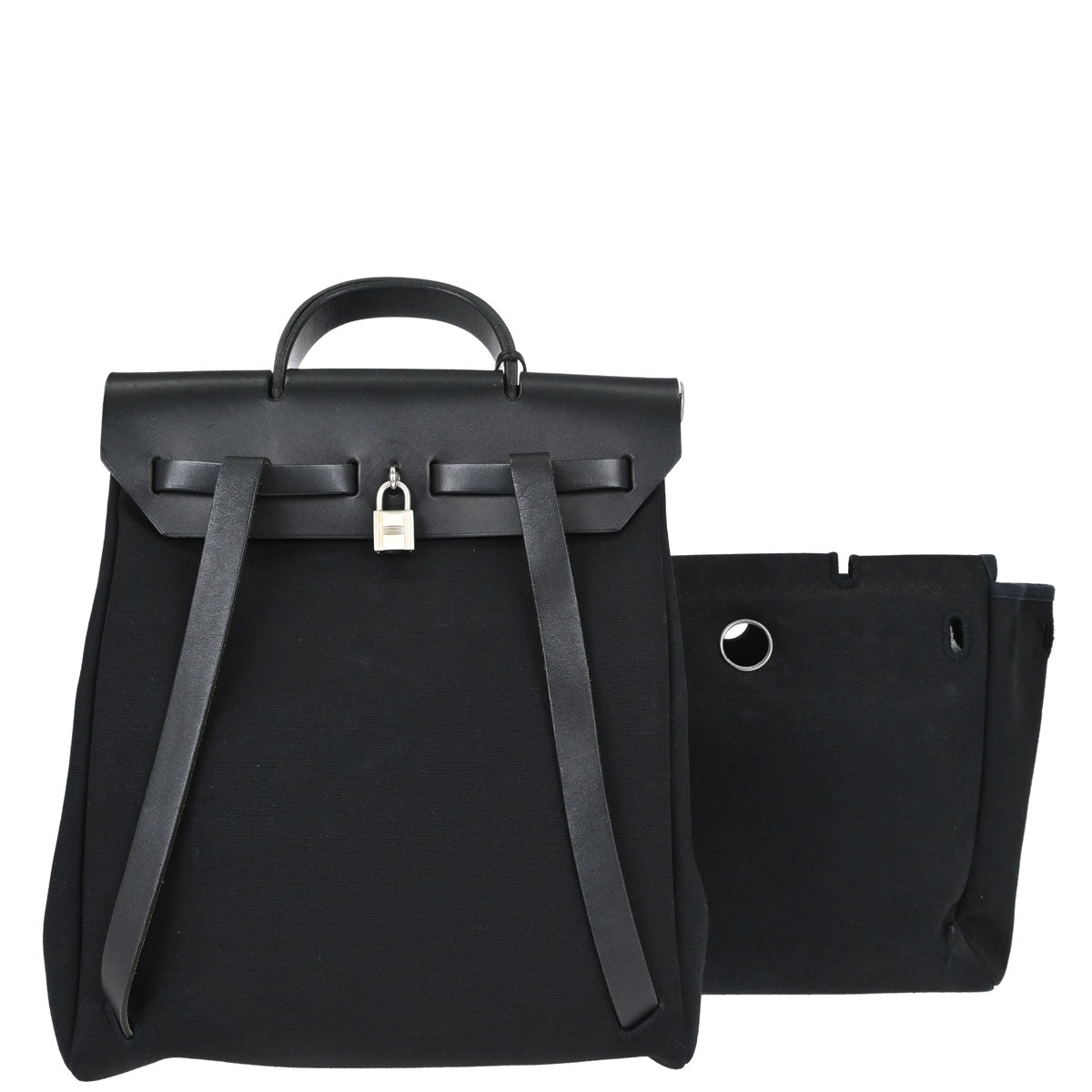 Hermes Black Toile Officier Herbag a Dos 2 in 1 Backpack