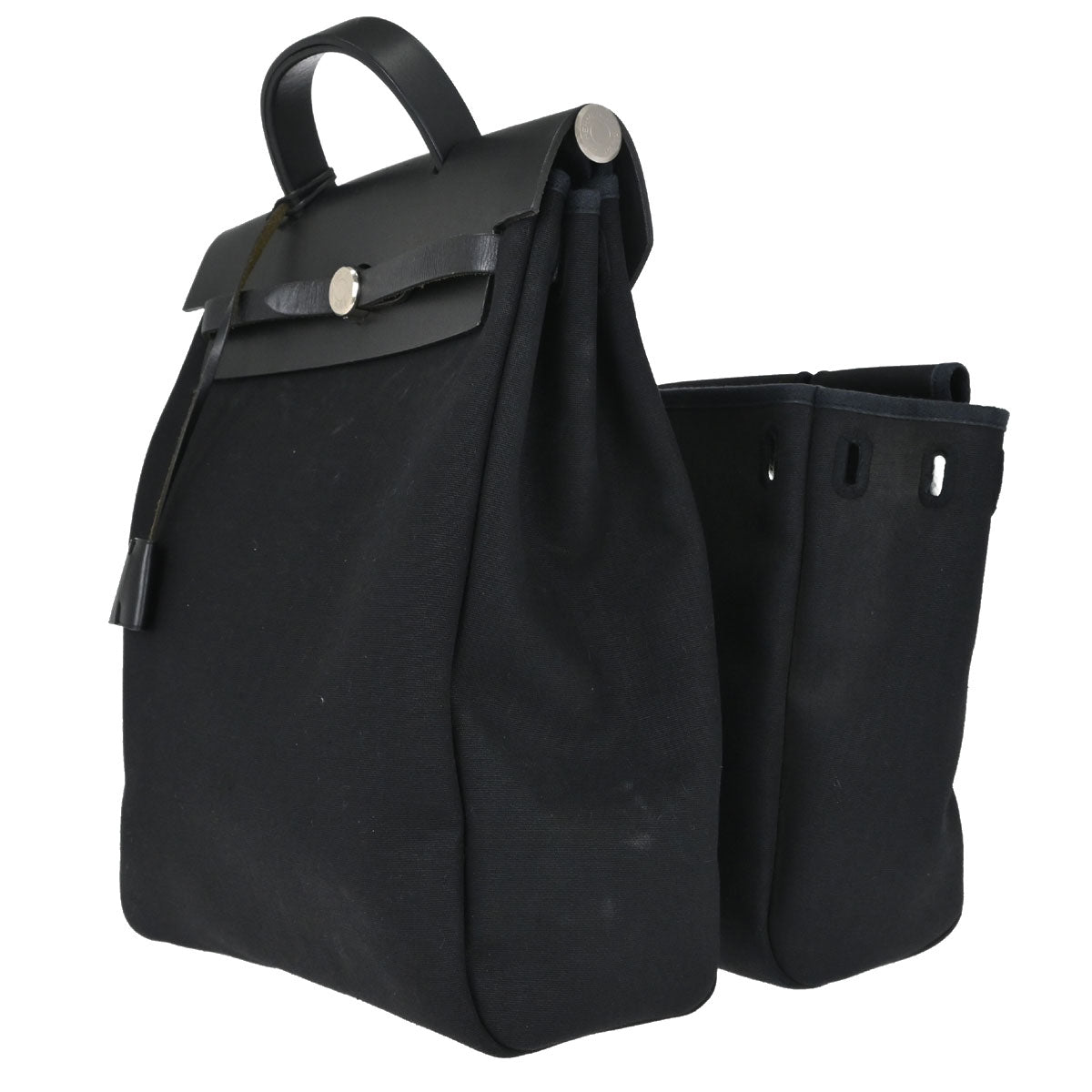 Hermes Black Toile Officier Herbag a Dos 2 in 1 Backpack