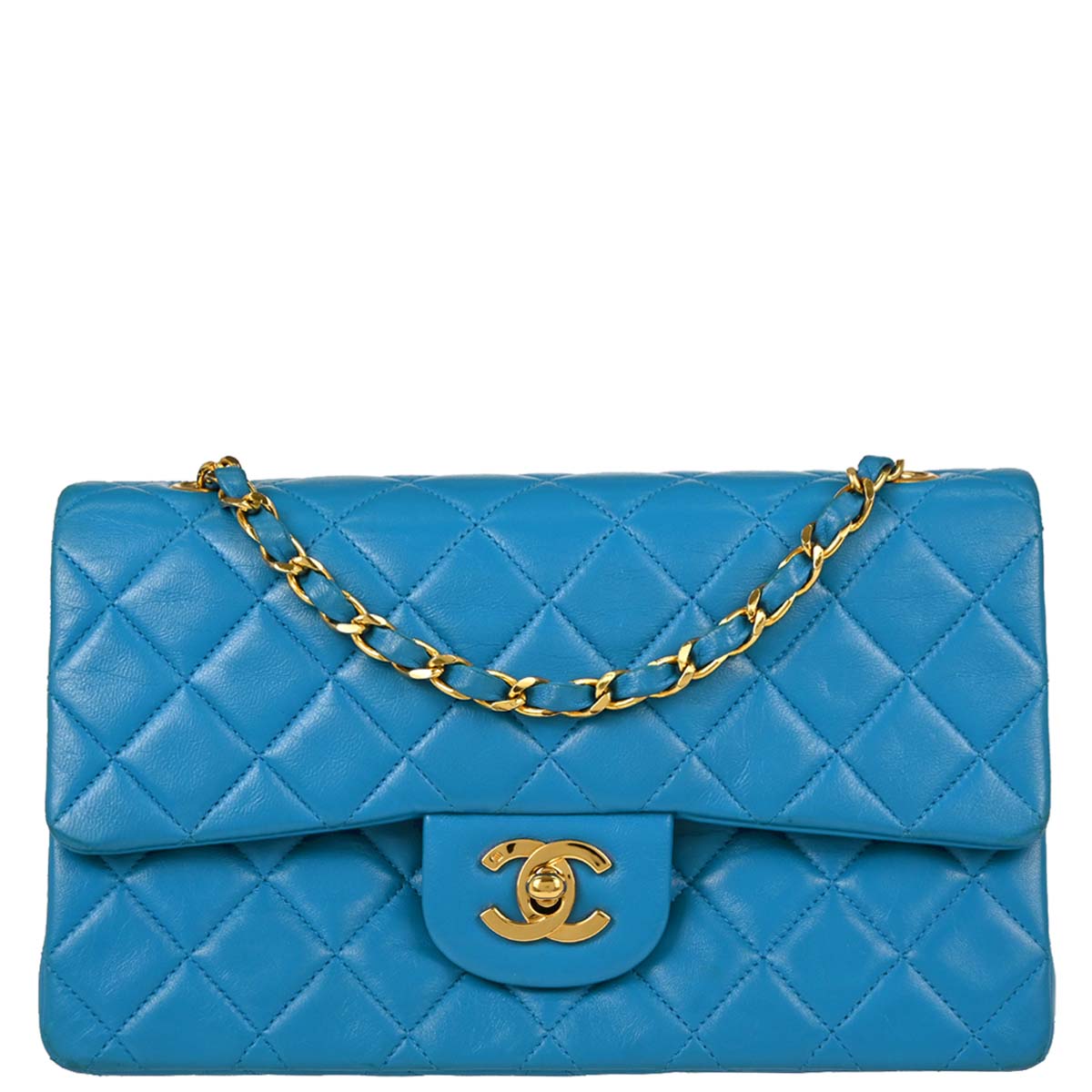 Chanel Blue Lambskin Small Classic Double Flap Shoulder Bag