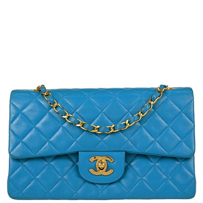 Chanel Blue Lambskin Small Classic Double Flap Shoulder Bag