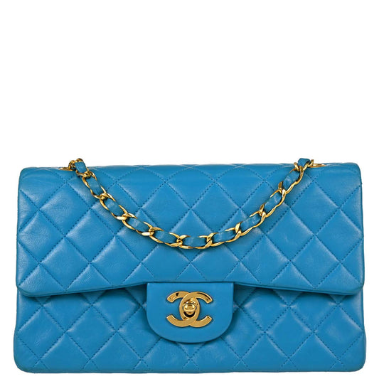 Chanel Blue Lambskin Small Classic Double Flap Shoulder Bag