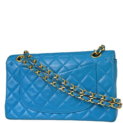 Chanel Blue Lambskin Small Classic Double Flap Shoulder Bag