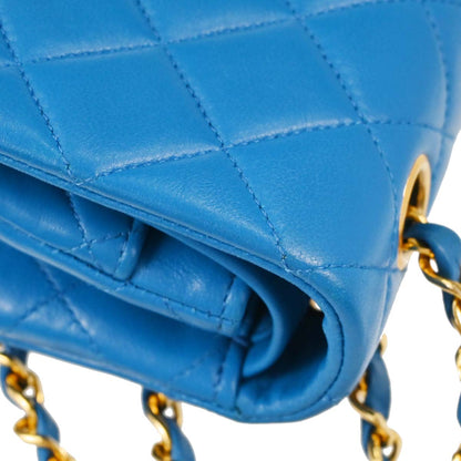 Chanel Blue Lambskin Small Classic Double Flap Shoulder Bag