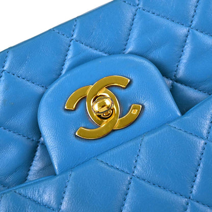 Chanel Blue Lambskin Small Classic Double Flap Shoulder Bag