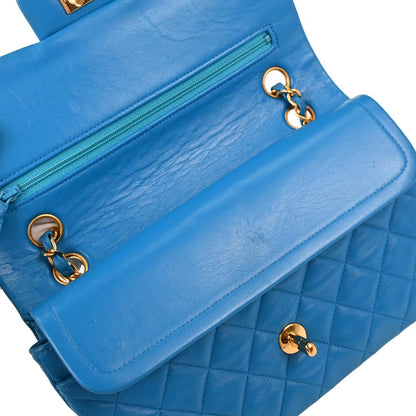 Chanel Blue Lambskin Small Classic Double Flap Shoulder Bag