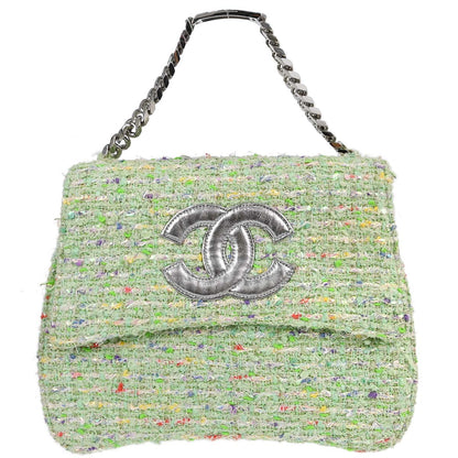 Chanel Green Tweed Glitter Handbag