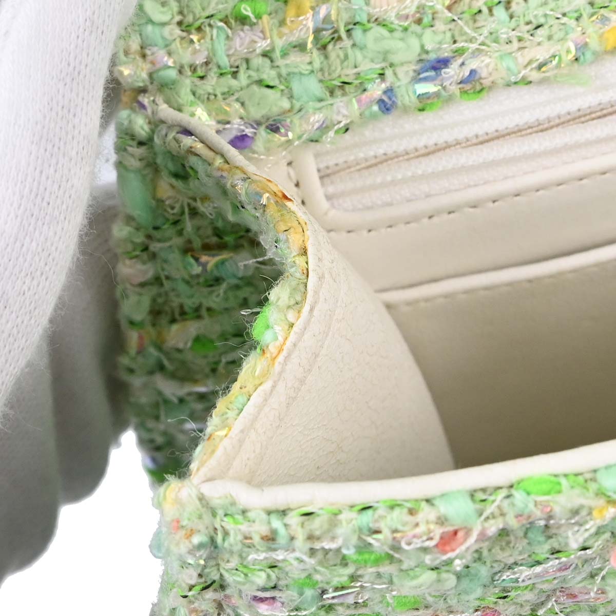 Chanel Green Tweed Glitter Handbag