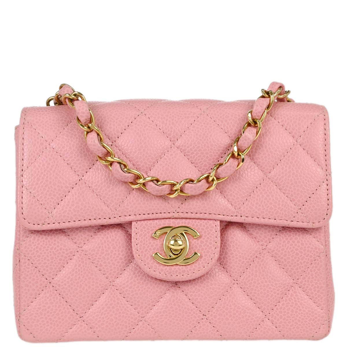 Chanel Pink Caviar Skin Mini Classic Square Flap Shoulder Bag 17