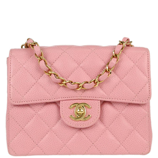 Chanel Pink Caviar Skin Mini Classic Square Flap Shoulder Bag 17