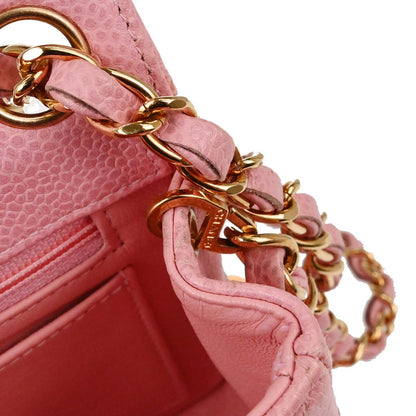 Chanel Pink Caviar Skin Mini Classic Square Flap Shoulder Bag 17